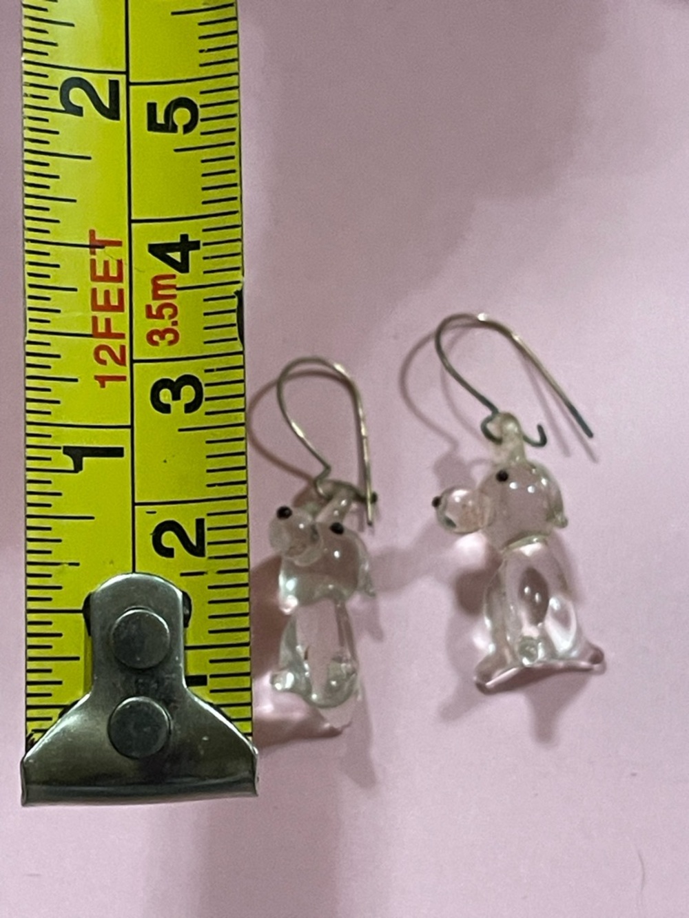 RESERVED 🎆 Vintage Glass Lamp work Dog Pierced Earrings #9621 - Picture 3 of 5